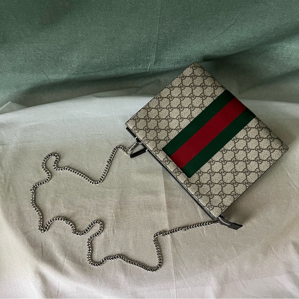 Gucci Gg Monogram Vintage Web Coated Canvas Zipper Pouch Clutch